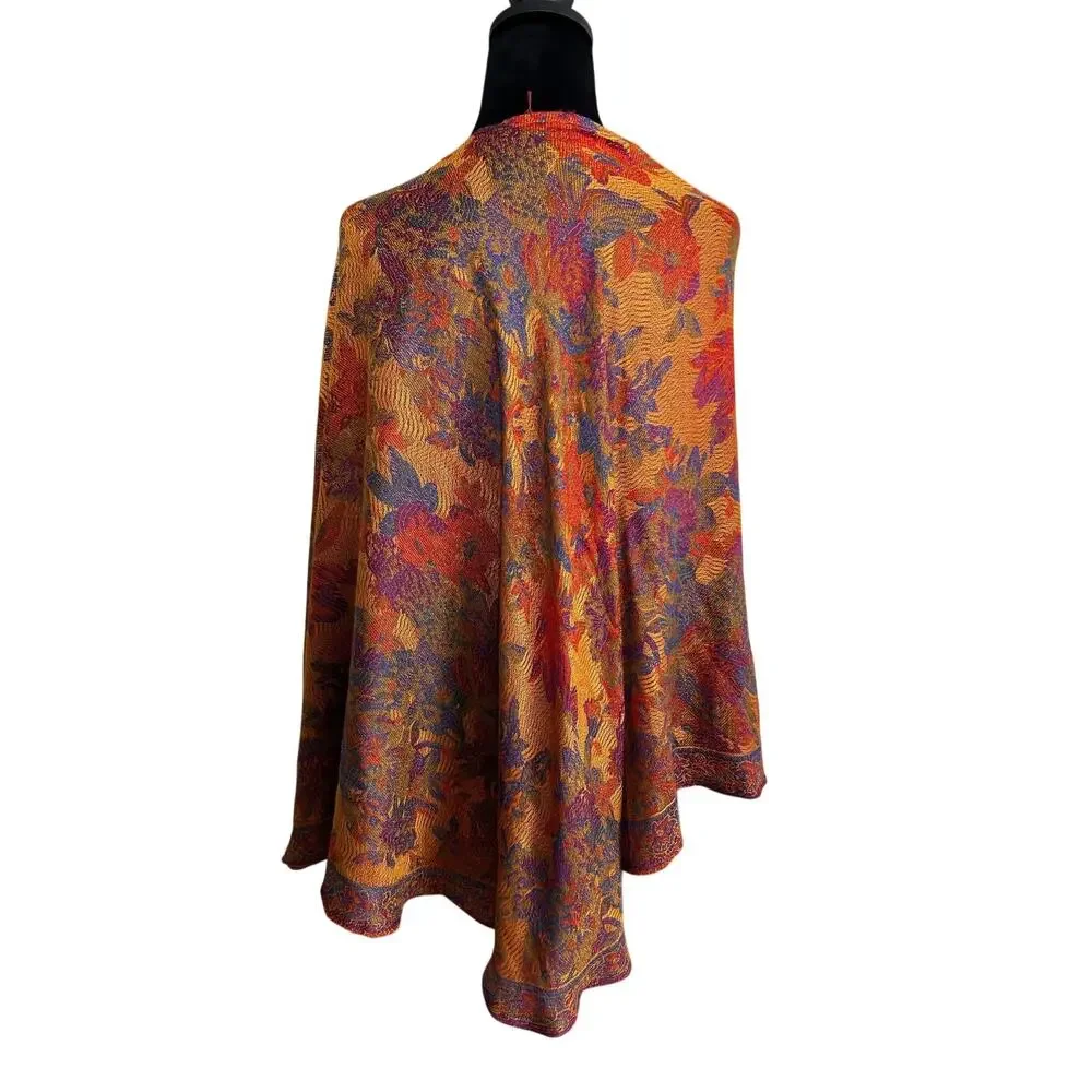 Pashmina Silk Blend Shawl Wrap Orange Paisley Scarf Lightweight Boho Elegant